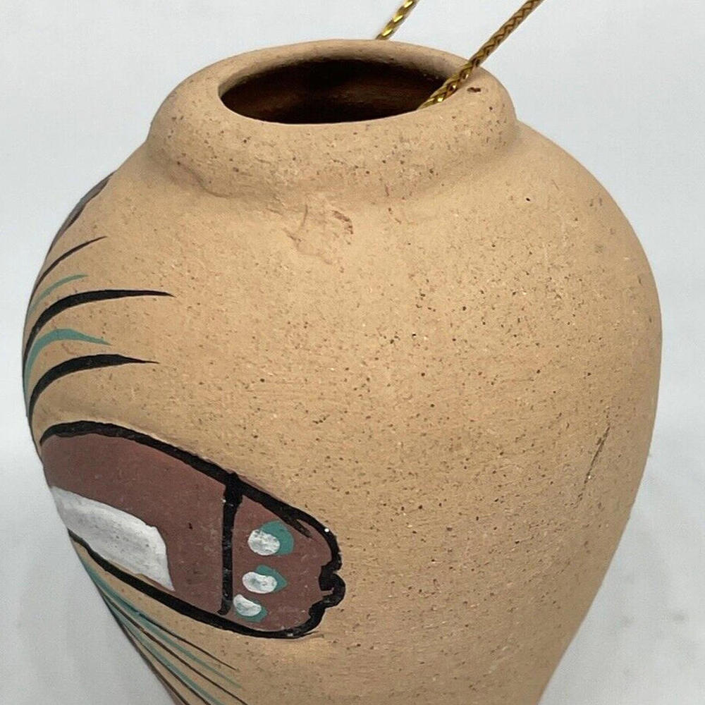 South American Hand Painted Terracotta Pottery Vase‎ Christmas Ornament 2.5" - Picture 2 of 8
